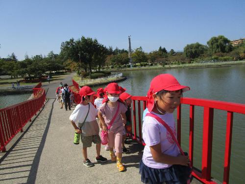 開成山公園の中を散歩中