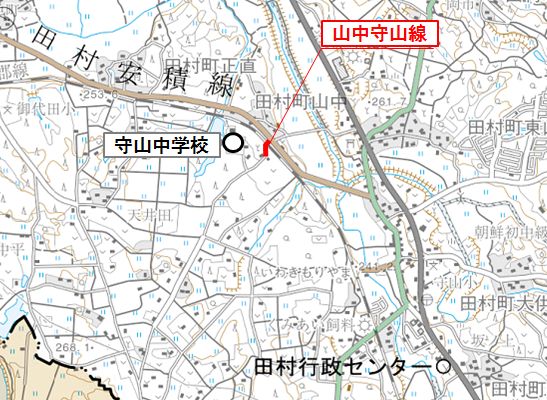 郡山市田村町守山地内踏切拡幅工事の施工箇所位置図の画像