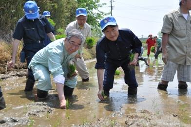 6ラシ゛田植え根本大臣とともにの写真