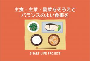 主食・主菜・副菜をそろえてバランスのよい食事を