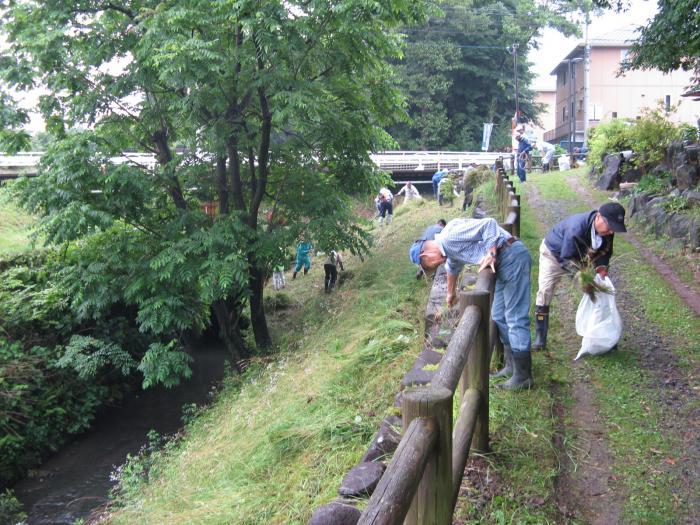 久留米南川愛護会が河川清掃をしている写真