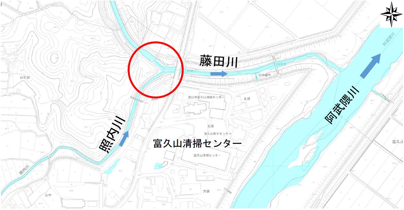 準用河川照内川の樹木伐採の位置図