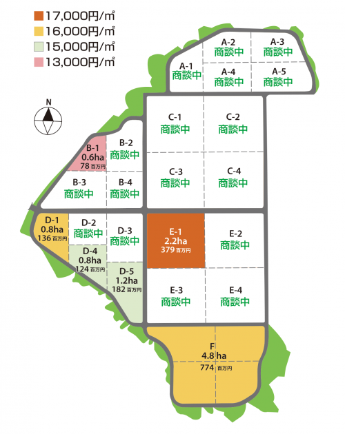 郡山西部第一工業団地第2期工区の区画図です。