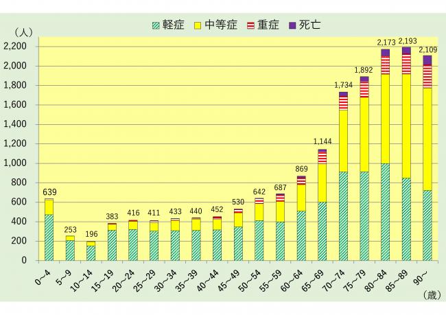 年齢区分別の傷病程度別搬送人員