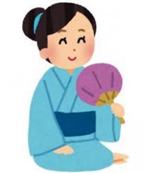 浴衣で涼む女性の画像