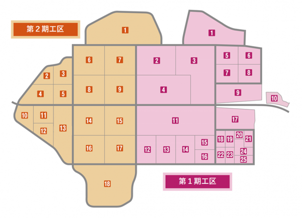 郡山西部第一工業団地の区画図です。