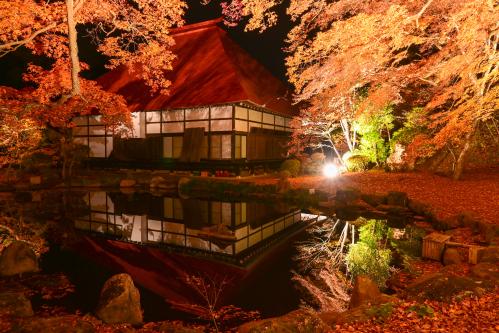 庭紅葉の水鏡