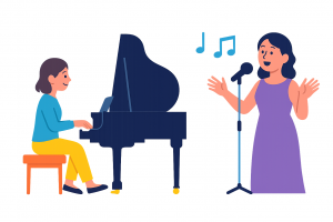 ピアノ演奏と声楽の女性イラスト