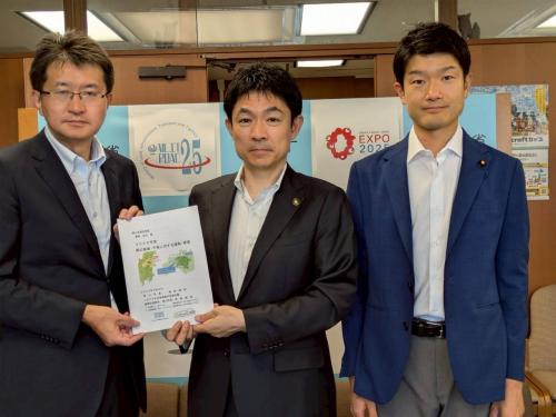 廣瀬技監、椎根市長、根本議員