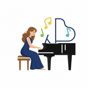 ピアノを演奏する女性のイラスト