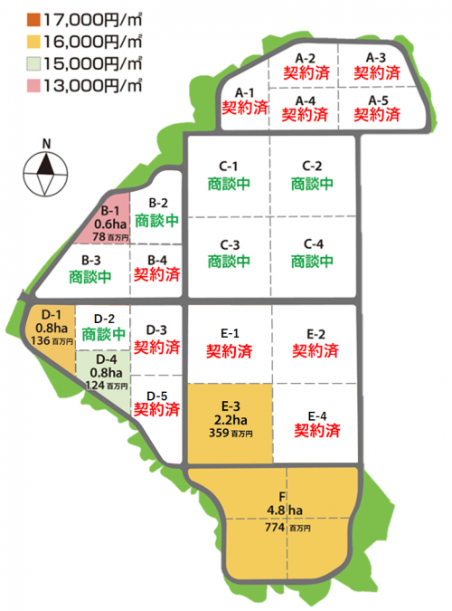 郡山西部第一工業団地第2期工区の区画図です。