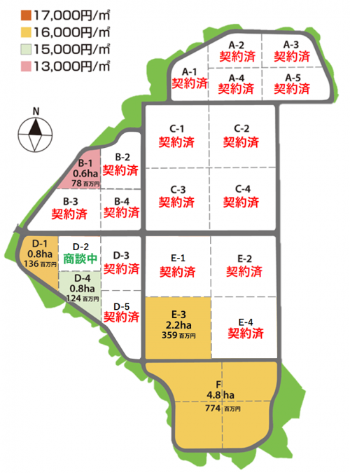 郡山西部第一工業団地第2期工区の区画図です。