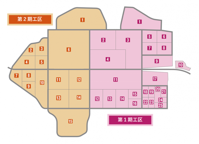 郡山西部第一工業団地の区画図です。