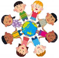 手をつないて輪になっている世界中の子どもたち