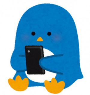 ペンギンがスマートフォンを持っている画像