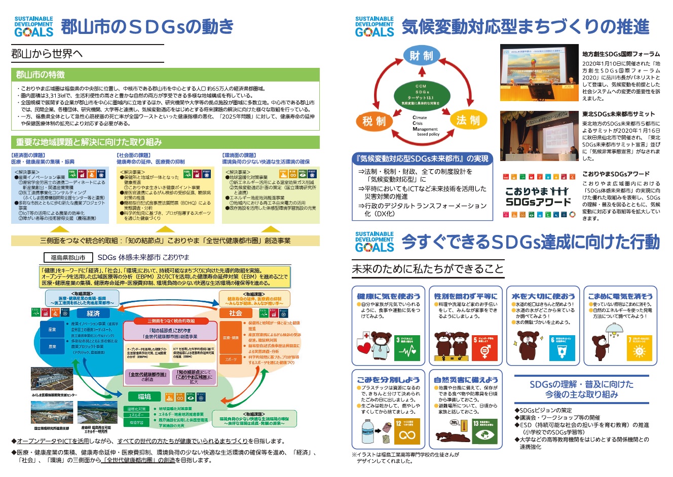 郡山市のSDGsの動き、気候変動対応型まちづくりの推進、今すぐできるSDGs達成に向けた行動の画像