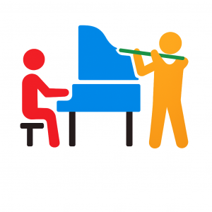 ピアノとフルートを弾く人のイラスト