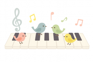 ピアノの鍵盤と小鳥のイラスト