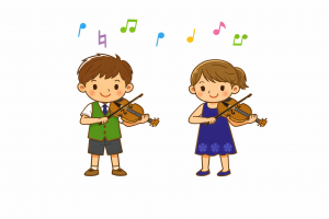 バイオリンを演奏する子供たちのイラスト